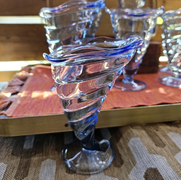 Vintage Bormioli Rocco Fortuna Blue Twist Ice Cream Sundae Glasses - Picture 2 of 5